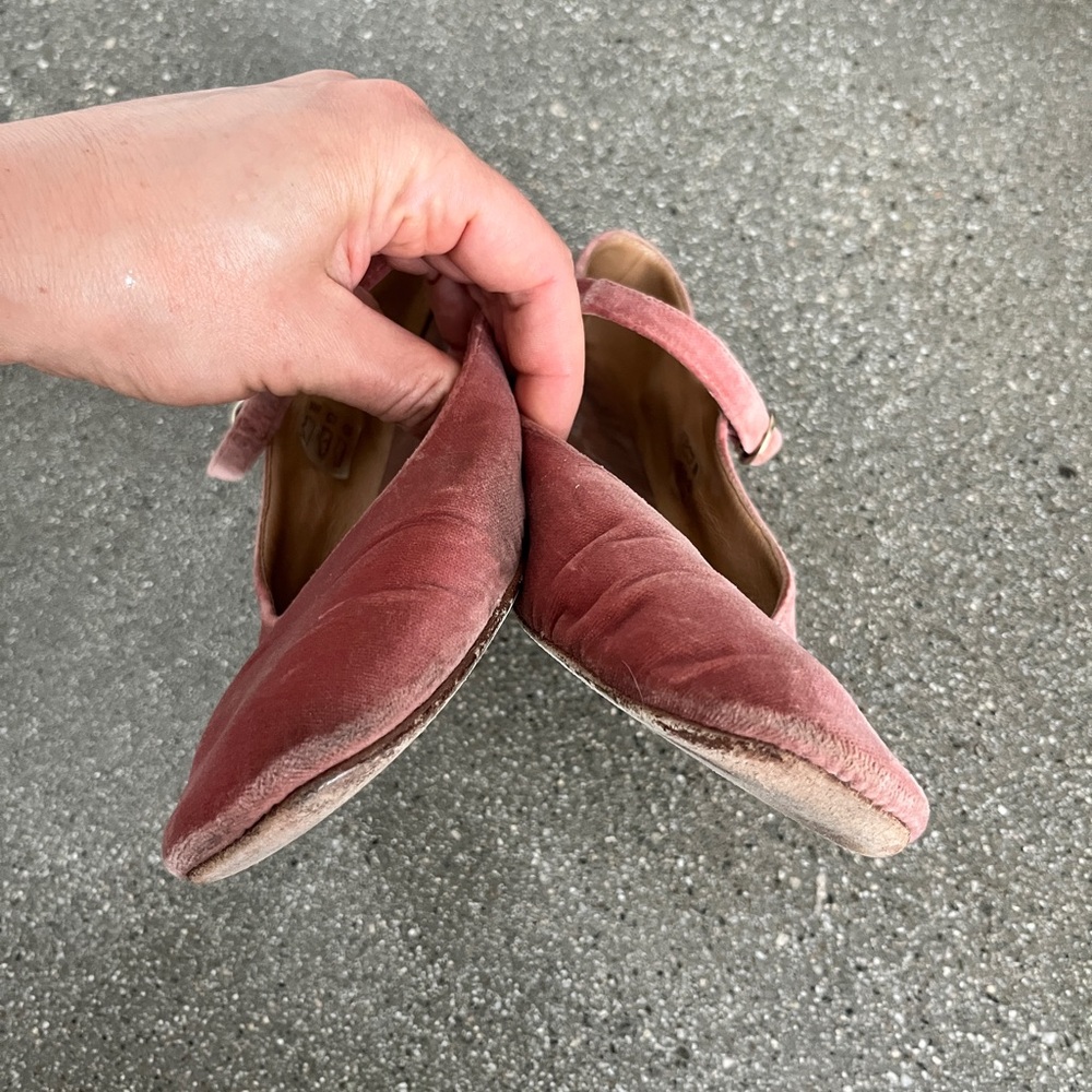DOEN Pink Velvet Mary Jane Slippers Ballet Flats - Picture 11 of 12
